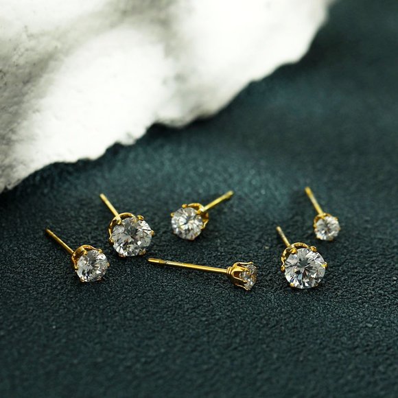 REIGN 3-Pair Zirconia Gemstone Earrings Stud Set - Picture 3 of 5